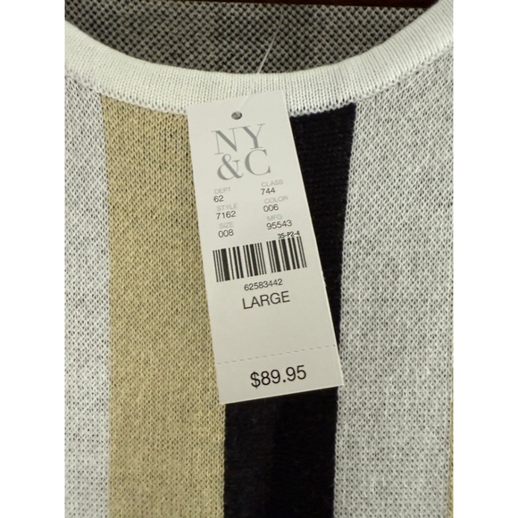 New York & Company NWT Striped Knit Sheath Dress Large Black Tan White Bodycon - Picture 4 of 8